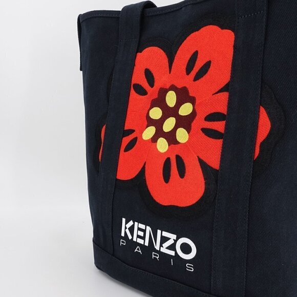 Kenzo Boke Flower Floral Logo Shopper Shoulder Tote Bag Denim Blue - Picture 8 of 12